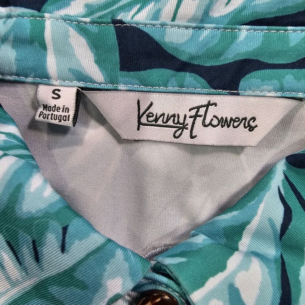 Kenny Flowers Teal & Navy Tropical Leaf Polo - Picture 8 of 10